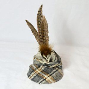 Fascinator Hat Plaid Tartan Browns Greys Feathers Optional Bow